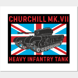 Churchill MK.VII on the background of the British flag Posters and Art